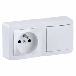 Va et vient + prise 2P+T ALREA - Blanc La gamme de prise et interrupteurs en saillie blanc polaire ALREA est disponible en ve ...