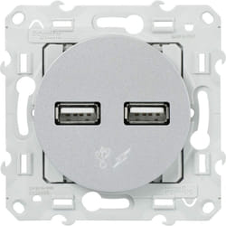 Double chargeur usb 2,1A 5V - Aluminium - Odace - Schneider