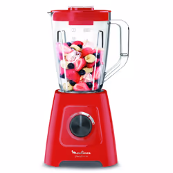 Moulinex LM420510, Mélangeur de table, 2 L, Fonction d'impulsion, Pileur de glace, 550 W, Rouge, Transparent
