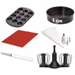 Le kit accessoires pour robots Moulinex XF389010 comprend 1 fouet à double rotation, 1 moule à manqué 24 cm, 1 moule pour 12  ...