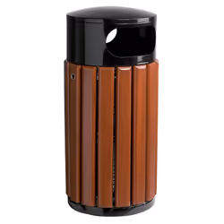 Pour les parcs, jardins publics, centres urbains, galeries marchandes… Corbeille en bois vernis. Tête et structure en acier p ...
