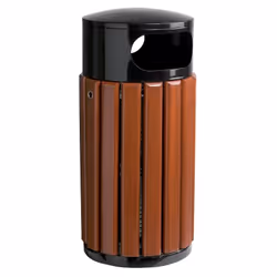 Pour les parcs, jardins publics, centres urbains, galeries marchandes… Corbeille en bois vernis. Tête et structure en acier p ...