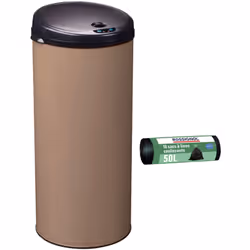 Ensemble avec une poubelle de cuisine 45L à ouverture automatique et un rouleau de 10 sacs poubelle à liens coulissants 50L L ...