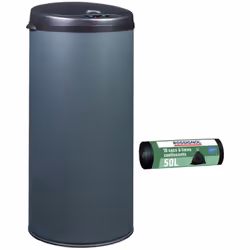 Ensemble avec une poubelle de cuisine 45L à ouverture automatique et un rouleau de 10 sacs poubelle à liens coulissants 50L L ...
