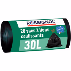 Lot de 20 sacs poubelle à liens coulissants 30L Les sacs poubelle, BAGY, sont l'accessoire idéal pour collecter vos déchets.  ...