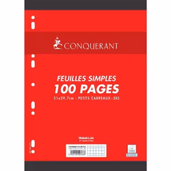 Feuilles Simples - CONQUERANT - A4 - 100 Pages - 80g - Petits Carreaux - Blanc