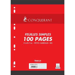 Feuilles Simples - CONQUERANT - A4 - 100 Pages - 80g - Petits Carreaux - Blanc