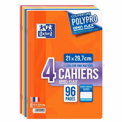 Lot 4 cahiers Open Flex agrafe A4 - 96 pages  - 90g - Grands carreaux Seyes - 21 x 29.7 cm