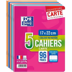 Lot 5 cahiers Carte OXFORD agrafes - 96 pages - 90g - Grands carreaux Seyes - 17x22 cm