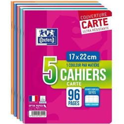 Lot 5 cahiers Carte OXFORD agrafes - 96 pages - 90g - Grands carreaux Seyes - 17x22 cm