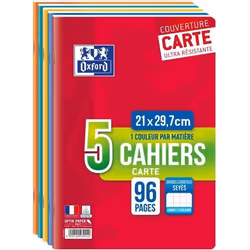 Lot 5 cahiers Carte OXFORD agrafes A4 - 96 pages - 90g - Grands carreaux Seyes - 21x29.7 cm