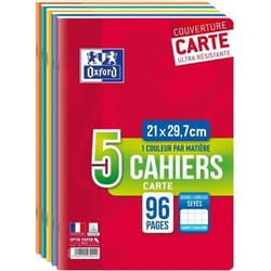 Lot 5 cahiers Carte OXFORD agrafes A4 - 96 pages - 90g - Grands carreaux Seyes - 21x29.7 cm