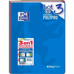 OXFORD Lot de 3 cahiers agrafés 96 pages seyès 24 x 32 cm Easybook - 90g - Coloris assortis