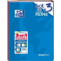 OXFORD Lot de 3 cahiers agrafés 96 pages seyès 24 x 32 cm Easybook - 90g - Coloris assortis
