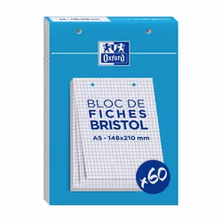 Fiches bristol - Non spécifié - A5 - 60 fiches - 210g - Perforées 2 trous