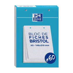 Fiches bristol - Non spécifié - A5 - 60 fiches - 210g - Perforées 2 trous