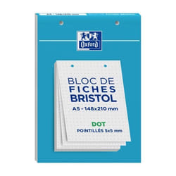 Fiches Bristol perforées - OXFORD - 30 feuilles - Format A5 148x21 - Réglure DOT 5x5