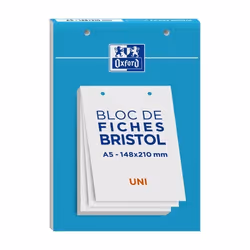 Fiches bristol perforées - OXFORD - 30 feuilles - Format A5 148x21 - Uni blanc