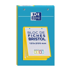 Fiches bristol perforées - OXFORD - Bloc de 30 - Blanc - 125x20 - Petits carreaux - 5x5