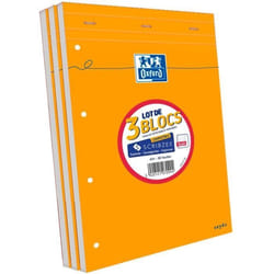 Blocs-notes - OXFORD - 3 blocs-notes agrafés - 21 x 315 cm - 160 pages - 80g - Orange
