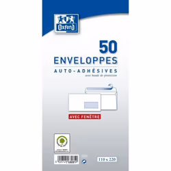 Enveloppes fenêtre auto-adhésives - OXFORD - 22 cm x 11 cm - Blanc - 50 pièces