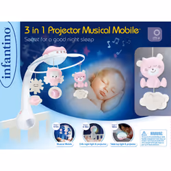 Infantino Mobile Douce Nuit 3 En 1 Rose, Plastique, Tissu
