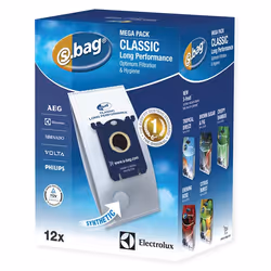 Electrolux Sacs aspirateur s-bag Classic Long Performance E201M (Pack de 12), Sac à poussière, Blanc, Boîte, 12 pièce(s)