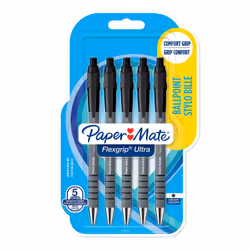 Papermate Flexgrip Ultra, Clip, Stylo à bille rétractable avec clip, Rechargeable, Noir, 5 pièce(s), Moyen