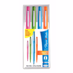 Papermate Flair Original, Moyen, 4 couleurs, Bleu, Vert, Orange, Rose, Pointe ogive, 1 mm, Bleu, Vert, Orange, Rose