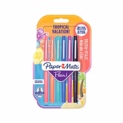 Papermate Flair Tropical, Stylos à encre gel avec bouchon, Noir, Bleu, Orange, Rose, Violet, Noir, Bleu, Orange, Rose, Violet ...