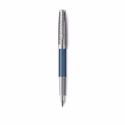 Parker Sonnet, Bleu, Métallique, Noir, Acier inoxydable, Vernis, Palladium, Plume italique, Or/rhodium