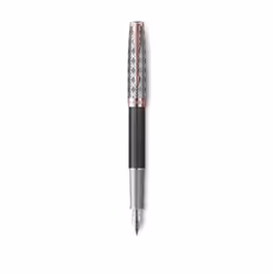 Parker Sonnet, Noir, Gris, Métallique, Or rose, Noir, Acier inoxydable, Vernis, Palladium, Plume italique, Or/rhodium