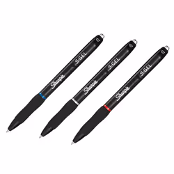 Sharpie S-Gel, Stylos rétractables à encre gel, Noir, Bleu, Rouge, Noir, Moyen, 0,7 mm, Ampoule