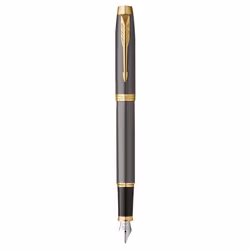Parker IM, Gris, Gris, Vernis, Plume italique, Fin, Emballage cadeau