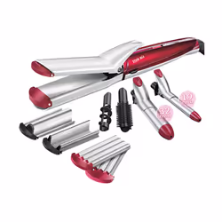 BaByliss MS21E, Multistyler, 180 °C, Rouge, Argent, Brosse, Tête de brosse, Fer à friser, Barrettes, Accessoire de spirale, P ...