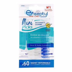 Bâtonnets Gomme - 60 Mini Picks -Efiseptyl - Doux et Facile dUtilisation - Sachet Refermable