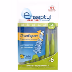 Brossettes Interdentaires Clean Expert 16mm - Efiseptyl - Avec Traitement Antibactérien - Sachet de 6 Brossettes