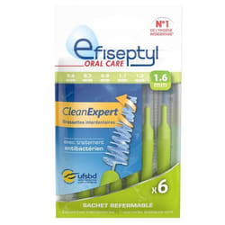 Brossettes Interdentaires Clean Expert 16mm - Efiseptyl - Avec Traitement Antibactérien - Sachet de 6 Brossettes