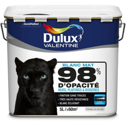 Peinture Blanche 98% Monocouche - Mat 5L - pour Murs Boiseries et Plafonds Dulux Valentine