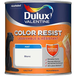 Dulux Valentine - Peinture bicouche intérieure Color Resist Murs et Boiseries Mat Blanc Pur 0,5 l