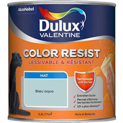 Dulux Valentine - Peinture bicouche intérieure Color Resist Murs et Boiseries Mat Bleu Aqua 0,5 l