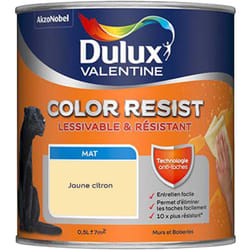 Dulux Valentine - Peinture bicouche intérieure Color Resist Murs et Boiseries Mat Jaune Citron 0,5 l