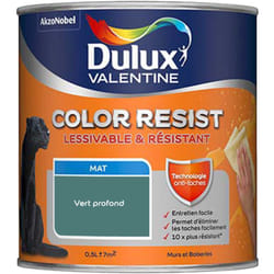 Dulux Valentine - Peinture bicouche intérieure Color Resist Murs et Boiseries Mat Vert Profond 0,5 l