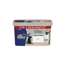 Peinture mur Crème de couleur DULUX VALENTINE blanc satiné 2.5L+20% gratuit