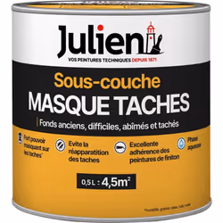 Julien - Sous-Couche Masque Taches - Pour fonds anciens, difficiles, abîmés, tachés - Mat Blanc 0,5L