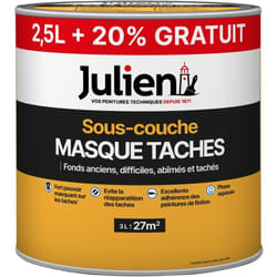 Julien - Sous-Couche Masque Taches - Pour fonds anciens, difficiles, abîmés, tachés - Mat Blanc 2,5L + 20% gratuit