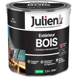 Julien - Peinture Bois Microporeux Extérieur Satin - Portes, fenêtres, portails, mobilier de jardin - Noir 2,5 l