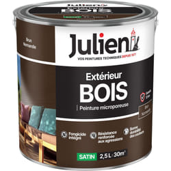 Julien - Peinture Bois Microporeux Extérieur Satin - Portes, fenêtres, portails, mobilier de jardin - Brun Normandie 2,5 l