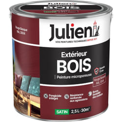 Julien - Peinture Bois Microporeux Extérieur Satin - Portes, fenêtres, portails, mobilier de jardin - Rouge Basque 2,5 l