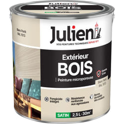 Julien - Peinture Bois Microporeux Extérieur Satin - Portes, fenêtres, portails, mobilier de jardin - Blanc Perle 2,5 l